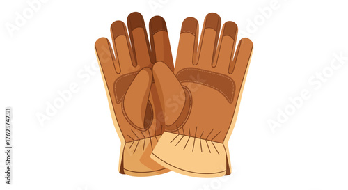 A pair of brown leather work gloves are displayed against a white background.