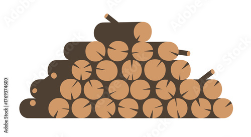 A pyramid-shaped stack of cut logs is ready for use as firewood.