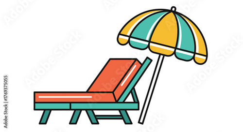 A beach chair and umbrella beckon for a relaxing day at the seaside.