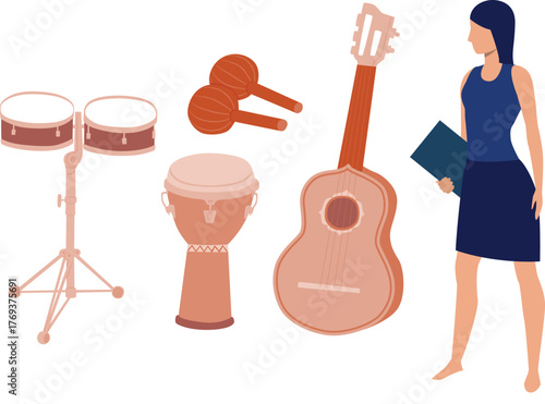 Girl looking at musical instruments