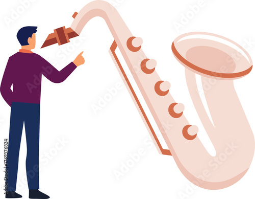 The boy is pointing trombone