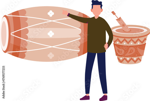 The boy is showing bongo drum