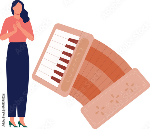 The girl is happy with accordion music