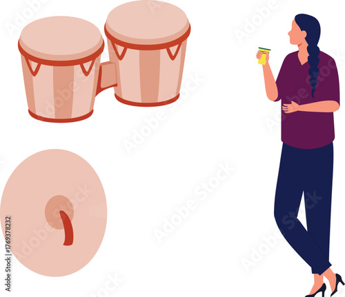 The girl enjoying drink and seeing bongo durms