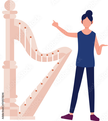 The girl is explaining harp music.