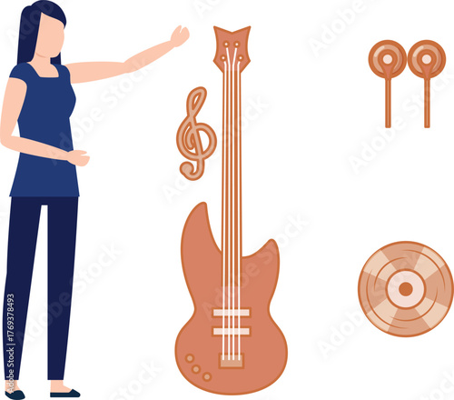 The girl is pointing electric giutar.