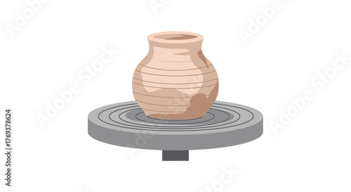 A clay pot is formed on a pottery wheel.
