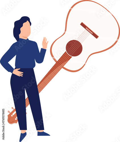 The girl is showing acoustic guitar