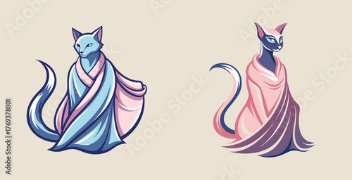 Stylish elegant sharp cat with in twisted cloth logo vector art design illustration