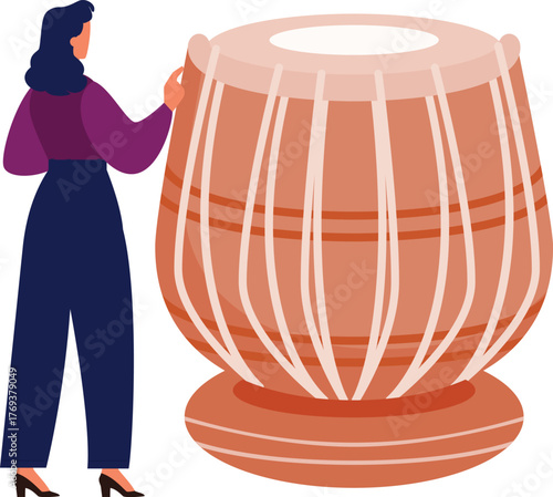 The girl is touching conga drum