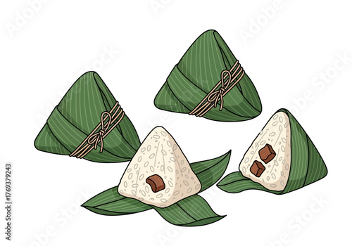 Illustration of zongzi, a traditional Chinese rice dish eaten during the Dragon Boat Festival.