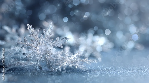 Makroschneeflocke auf funkelndem Eis
