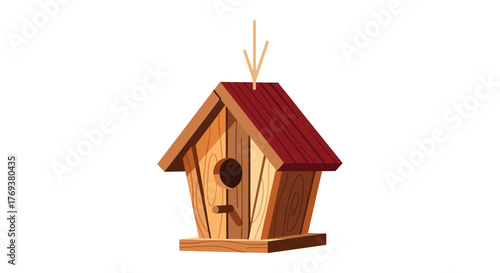 A quaint wooden birdhouse hangs from a string, inviting feathered visitors.