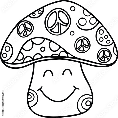 hippie mushroom with a smiling face