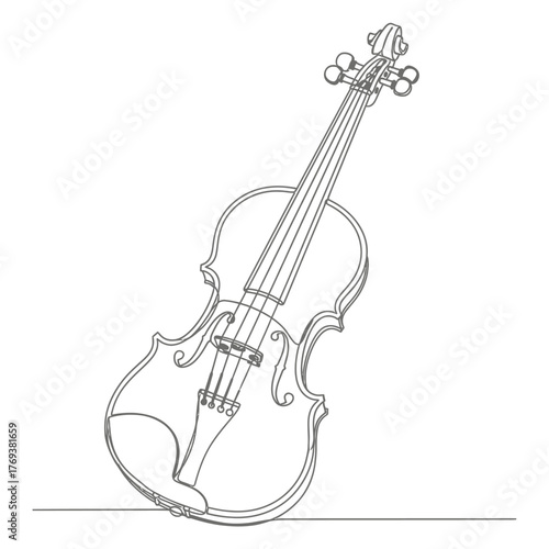 Sketch of a violin standing upright on a white background