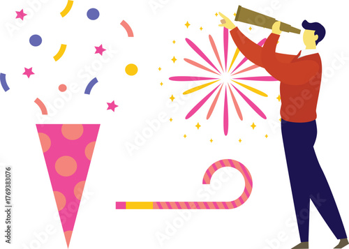 The boy is looking party buffer by spyglass.