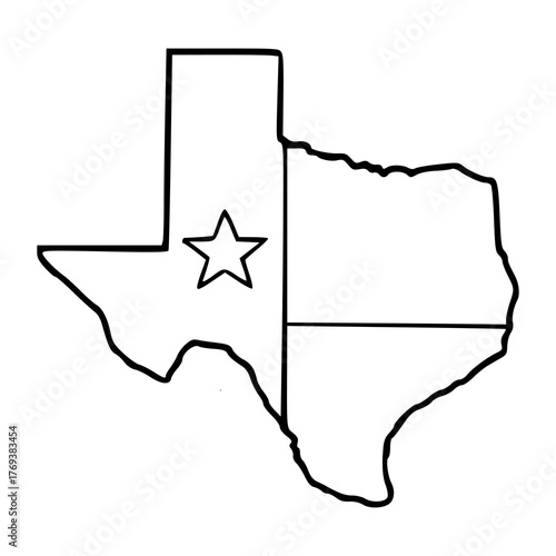 Texas state map outline with star icon