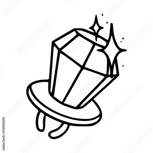 minimalist outline drawing of a brilliant cut gemstone on a ring band