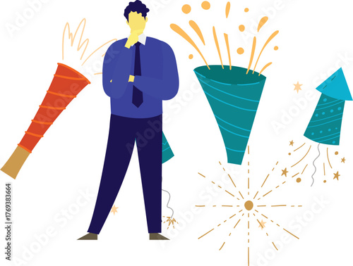 The boy is thinking about confetti popper.