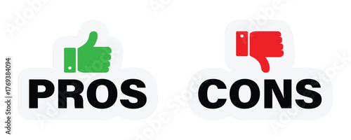 Pros and Cons icon with thumbs up and down sign.