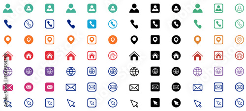 Contact icon set for web and mobile applications, Contacts icon set minimalist vector pack for website and app, Professional contact icons collection for digital business cards, vector icons