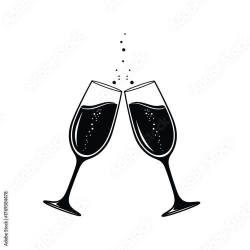 Two champagne glasses clinking in a toast celebration