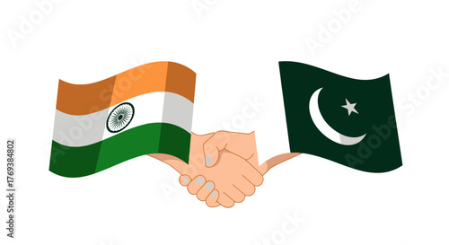 India and Pakistan Flag Handshake Illustration Peace Agreement Concept.