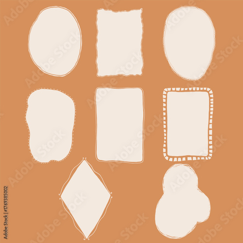 Vector set of whimsical classic frames and borders. Hand-drawn happy holiday elements isolated on beige background. Illustration for design, print or background.