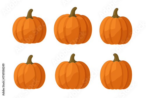 Repeating seamless pattern featuring six bright orange pumpkins and brown stems