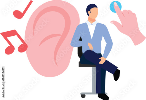 Boy is listening the music by ear.