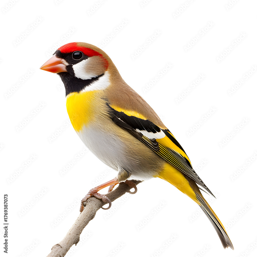 Fototapeta premium Elegant Goldfinch: Symbol of Beauty and Grace on White Background