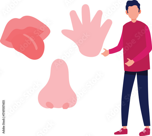 The boy is discuss about human sense