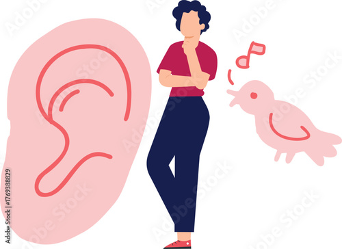 The boy is thinking about human ear sound travel