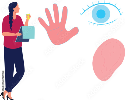 The girl is pointing about human body part.