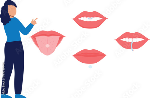 The girl is showing lips piercing.