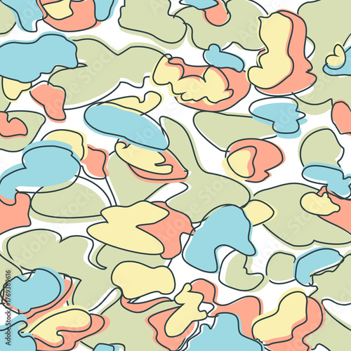 Seamless Camouflage Pattern in Blue Red Green abstract background. Modern clothing style masking camo repeat print. Wavy shapes. Graphic design vector illustration for Fashion Textile Cover Banner