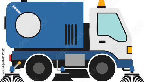 Flat Design Street Sweeper Vehicle for City Cleaning isolated on white backround
