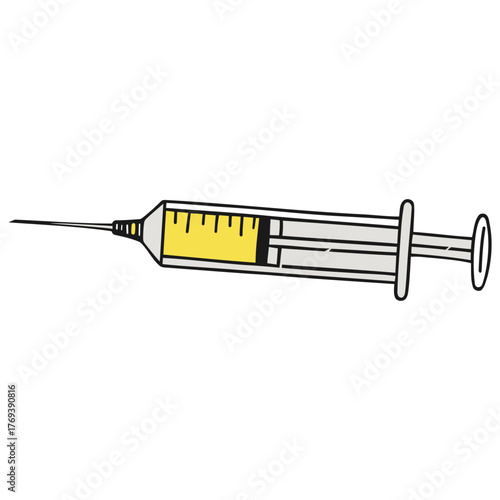 Illustration of a syringe filled with yellow liquid, ready for injection.