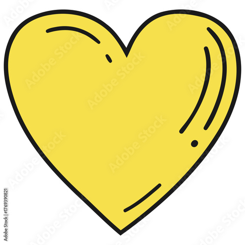 A simple hand-drawn yellow heart with a black outline and subtle internal lines, symbolizing love and affection.