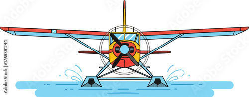 Vibrant Seaplane Ready for Takeoff on Water isolated on white backround