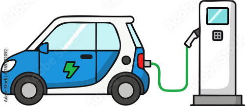 Electric Car Charging at a Public Station isolated on white backround