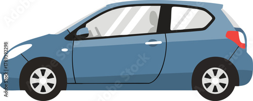 Blue Hatchback Car Side View isolated on white backround