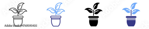 plant pot icon set multiple style