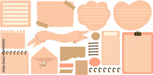 Pastel paper notes and stationary collection, Memo, banner, tittle, torn paper, envelope and adhesive perfect for journal, sticker, printing, and reminder.