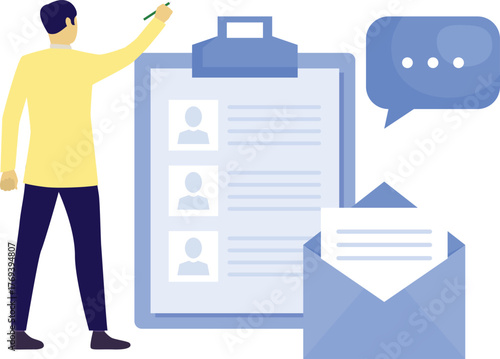 The boy is checking profile document.