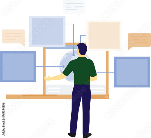 The boy is describe a presentation