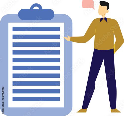 The boy is explaining clipboard document