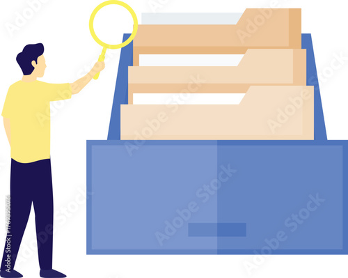 The boy is finding document by magifyglass.