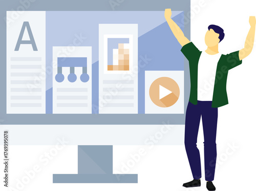 The boy is happy to making pdf files