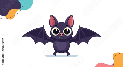 Adorable cartoon bat with big eyes and spread wings, a friendly nocturnal creature perfect for children's Halloween designs and concepts.